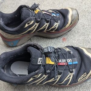 Salomon Women’s Black with Tan and Blue Trail Runners, Size 7.5